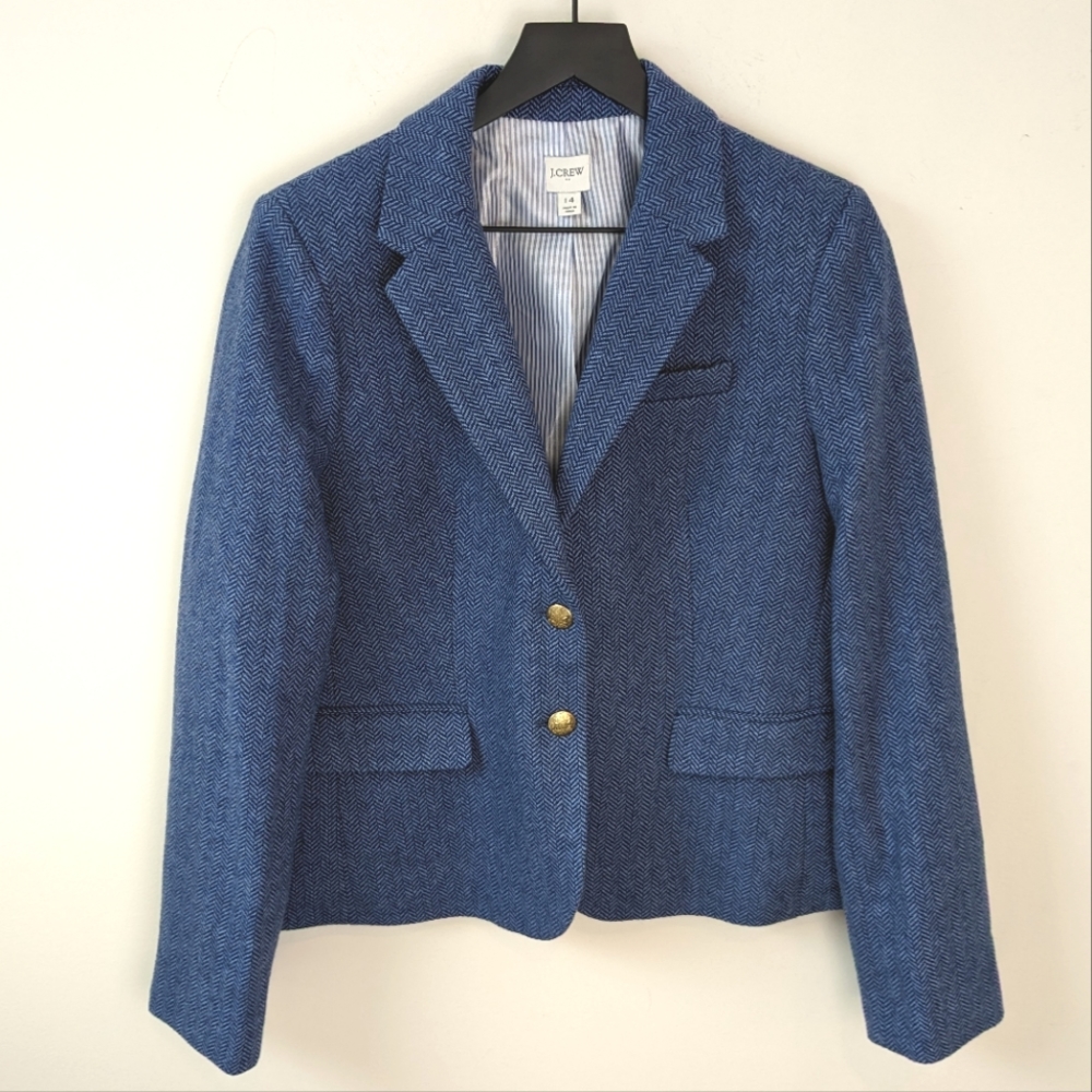 J. Crew Factory Women's Blue Herringbone Blazer